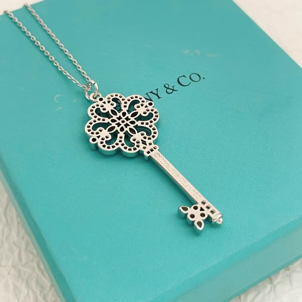 Tiffany & Co. Silver Set with Diamonds Key Necklace